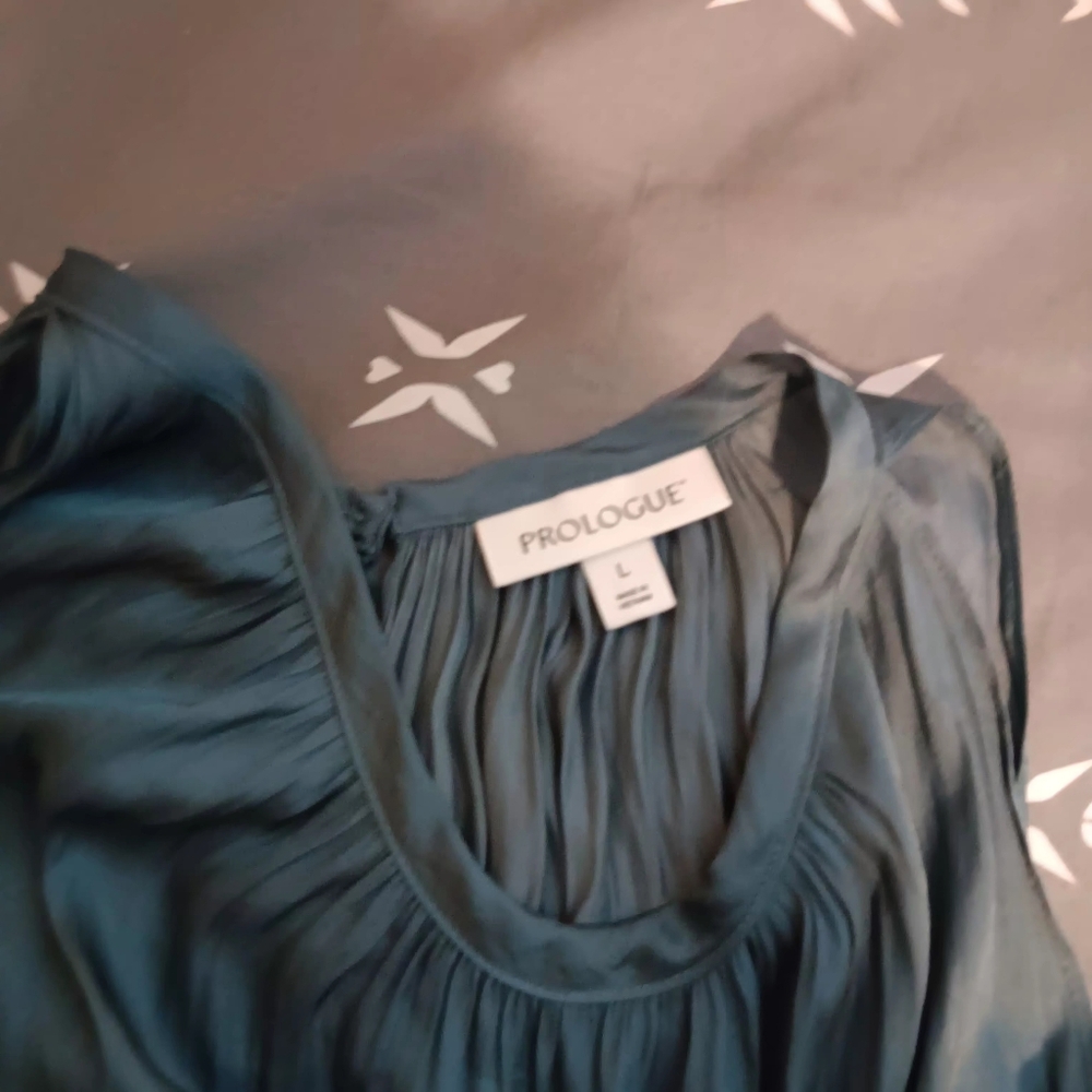Prologue Silk Slate Blue Pleated High-Low Chiffon - Picture 5 of 9
